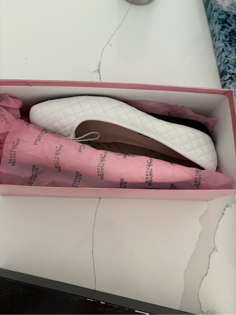 Paul Mayer White Quilted Slip-On Ballet Flat